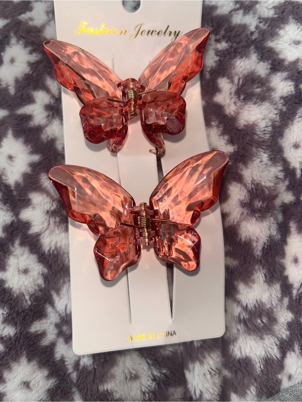 Fashion Jewelry Peach-Pink Butterfly Hair Clips - Set of 2